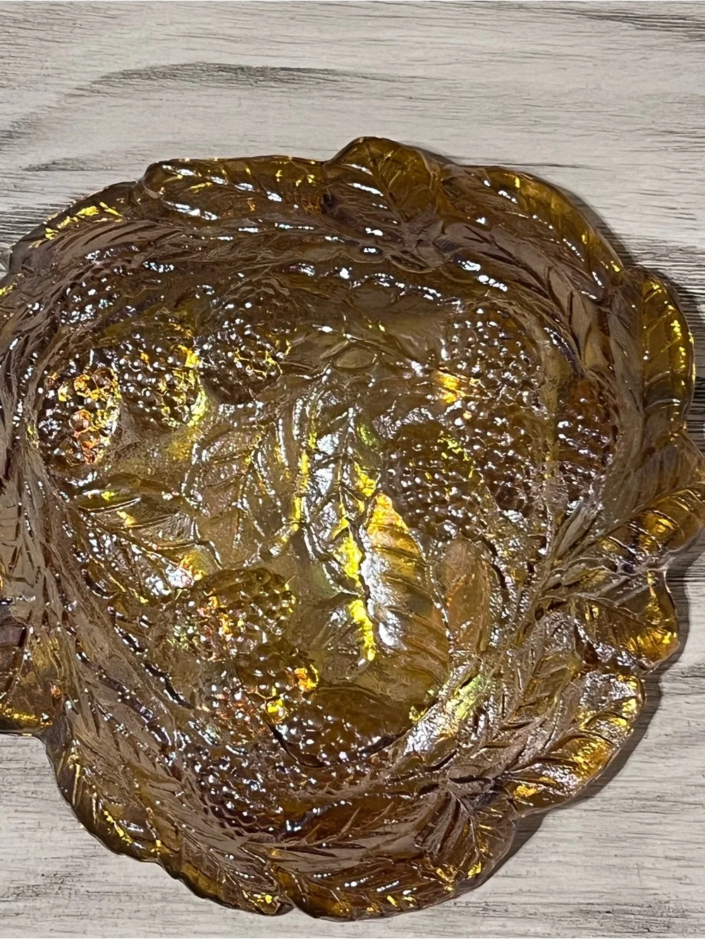 Vintage Indiana Glass Loganberry Marigold Carnival Glass Bowl 7”